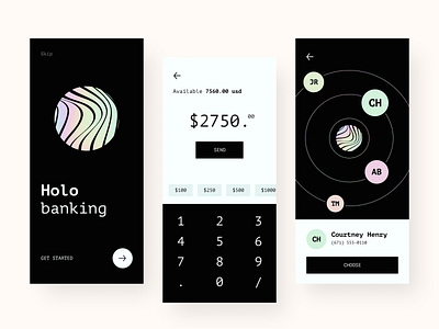 Holo App bank banking bankingapp clean dark design finance fintech gradient holo holographic interface invoice minimal mobile mobile ui onboarding sunday transaction uiux