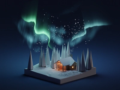 Bucket List 3d aurora borealis b3d blender bucket list illustration isometric low poly night northern lights stars