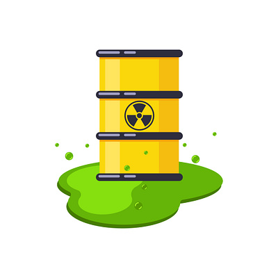 Barrel with radioactive waste contamination environment flat illustration pollution radioactive vector waste