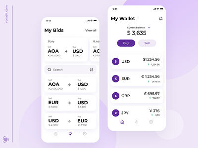 Currency Exchange Mobile App Design Concept balance clean ui currency currency exchange dashboard finance fintech minimalism ronas it trading ui ux wallet