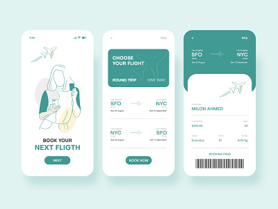 Airline Ticket Booking Mobile App UI airline airplane airport app app design booking app clean design color devignedge flight flight booking app mobile mobile app mobile app design ticket travel travel app ui ui design uidesign