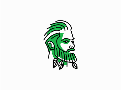 Man With Leaves In Beard Logo for Sale barber beard branding design face geometric green illustration leaf leaves lines logo man mark mascot masculine modern portrait premium vector