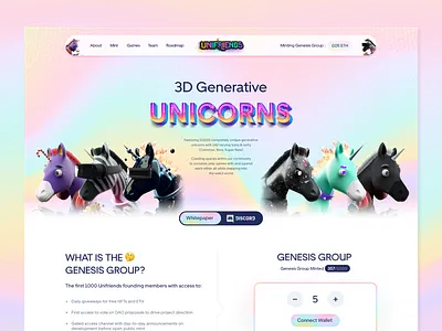 Unicorn Nft/Crypto Collection Website Design 3d crypto crypto currency crypto inspiration crypto wallet currency website horse landing page magic nft nft art nft collection nft digital art nft wallet rainbow unicorn wallet web design web page website design