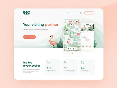 ZOO Landing page - UX UI app branding button claen design icon landing menu minimal mobile page typography ui ux web webdesign website welcome zoo