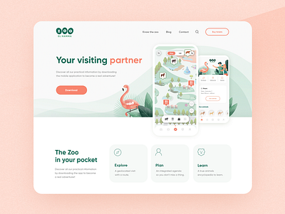 ZOO Landing page - UX UI app branding button claen design icon landing menu minimal mobile page typography ui ux web webdesign website welcome zoo