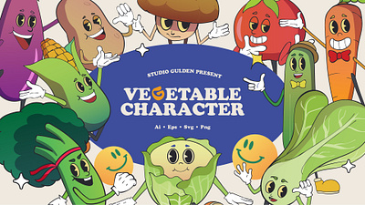 Vegetables Character Vector Set cartoon character colorful design display fun graphic design illustration mascot vector vegetable