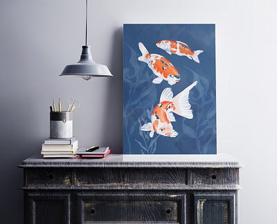 Koi fish poster fish illustration illustration art interior design koi photoshop poster poster design wall art watercolor watercolor art