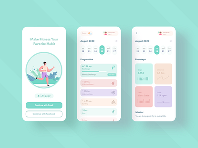 Fitness Activity App - FitBuzz 2020 2020 trend app branding business concept design design fitness health icon illustration typography ui ui design ui designers uiux ux vector web