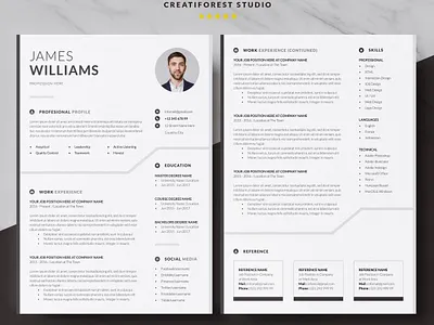 Professional 2 Resume Page a4 clean cover letter creative curriculum vitae cv cv design design minimal resume template