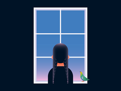Window 2d animation bird braids bubbles clouds fish flat gif girl illustration minimal motion ocean sea sky swimming vector water window