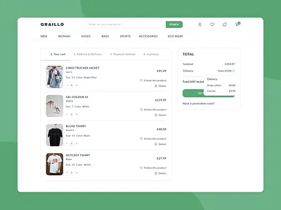 GRAILLO Shopping Cart checkout design ecommerce ecommerce shop minimal shopping basket shopping cart ui ux web