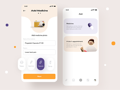 Medicine reminder app (Plus icon function) 3d blender android app cinema4d design doctor figma xd sketch healthcare icon illustration interface ios medical medicine neel pill pills capsule prakhar sharma ui wellness