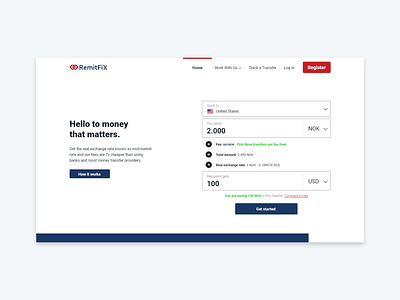 Remitfix currency calculator design hero section home homepage homepage design transfer transfer money transfers ui ux web webdesign