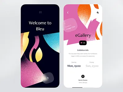 Arts Exhibition App — Splash Screen & Event Page art art app art exhibition artist artists cca app contemporary art event page events events page exhibition frosted glass gallery art glass glassy texture illustration museum museum of art online exhibition splash screen