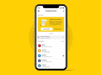 Sprint — Complete Security App II cards design cards ui clean ui complete security ios app ios app design mobile app mobile design mobile ui password manager passwords product design sprint ui ui design ux ux design visual exploration