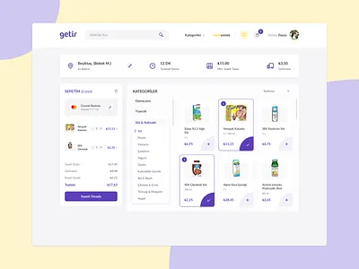 Getir - Online Basket basket clean design clean ui design food getir online shop purple shopping simple typography ui ux web webdesign