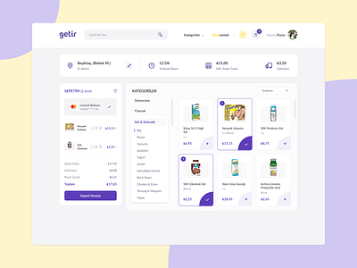 Getir - Online Basket basket clean design clean ui design food getir online shop purple shopping simple typography ui ux web webdesign