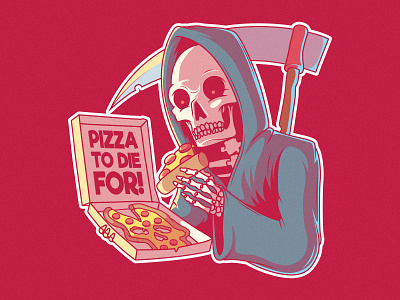 Pizza to Die For! advertising brand character draw fast food food food and drink funny graphic logo reaper shirt skull vector