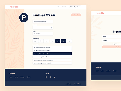 Hearts Profile/Sign In Forms design layout profile sign in ui