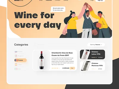 Online Wine Shop - Winelove branding design figma illustration landing ui ui design uiux ux vector