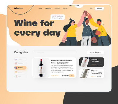 Online Wine Shop - Winelove branding design figma illustration landing ui ui design uiux ux vector