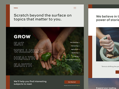 Terra Landing Page editorial landing page layout typography