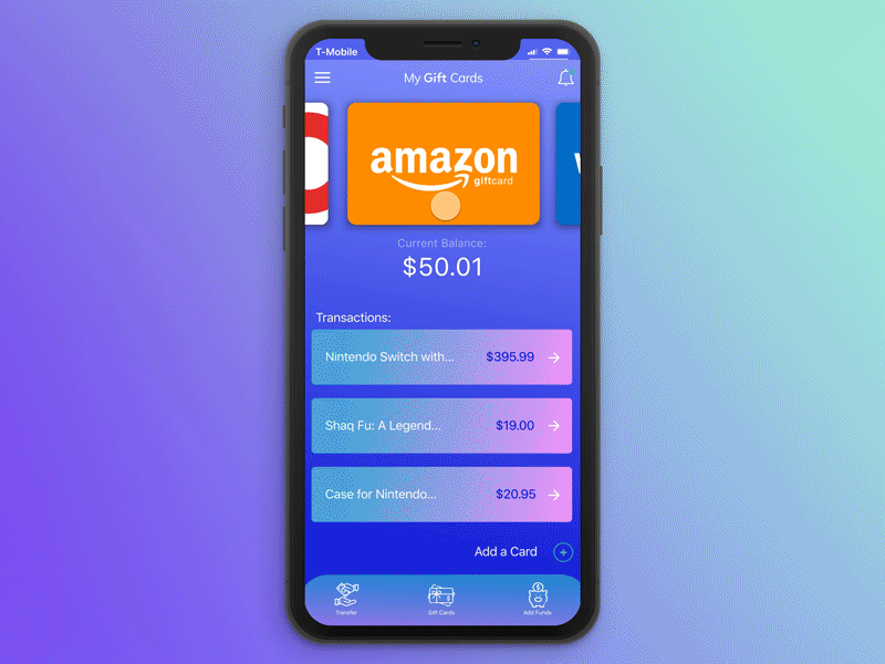 Wallet: Mobile Gift Card daily ui dailyui dailyuichallenge design giftcard interaction interface ui wallet
