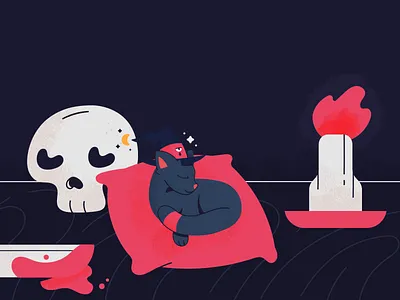 Waiting candle cat halloween skull sleep sleeping vector witch witchcraft