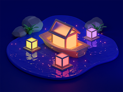 Zhongyuan Festival 3d illustration isometric