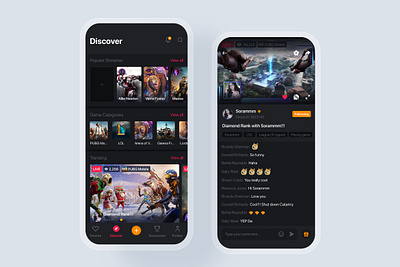 Live Game Streaming UI Kit app feed gamer interface ios live material mobile networking podcast post profile social stream streamer template tournament ui kit ux wireframe