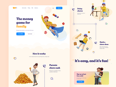 Money Game for Family - #VisualExploration 3d 3d design 3d illustration bold card clean colorful desktop fintech fun hero header illustration landing page ui ui design ux web web design webapp website