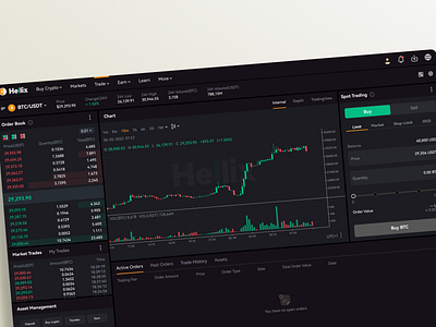 Hellix exchange trading Interface bitcoin crypto crypto exchange design ui ux