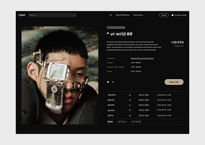 curated NFT marketplace application bid blockchain crypto ecommerce etherum figma marketplace metaverse nft oldschool service tocken ui ux vr wallet webapp