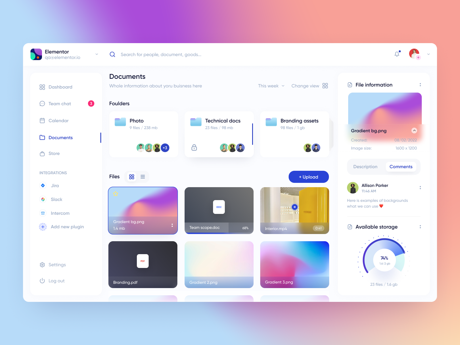 Example of Documents page