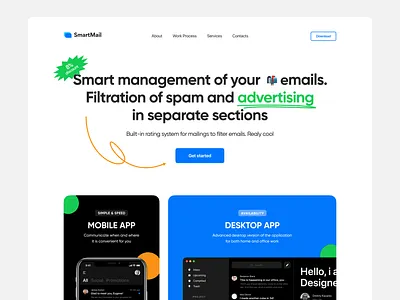 Landing page - 📨 Mail Client app presentation clean color design inbox interface landing page mail messager minimal page design presentation salo site typography ui web webdesign website website design