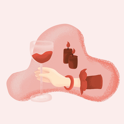 Wine candle design female flat hand illustration minimal pink red vector wine glass women