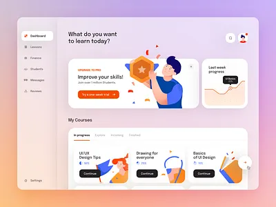 E-learning Desktop App app application blue blur clean courses dashboad dekstop desktop digital gradient illustration learning minimal mobile shadow teach transparent ui ux
