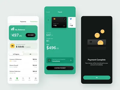 Insurance agent payout app banking cards design gradient green insurance ios payment payments payout ui
