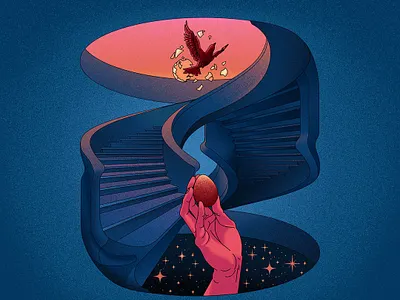Boundless bird breakfree brushwork digital art egg ethereal graphic hand illustration noise photoshop portal stairwell stars time