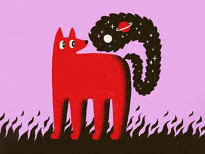 Galaxy Fox animal digital fire flames fox fox illustration galaxy planets procreate space stars tail