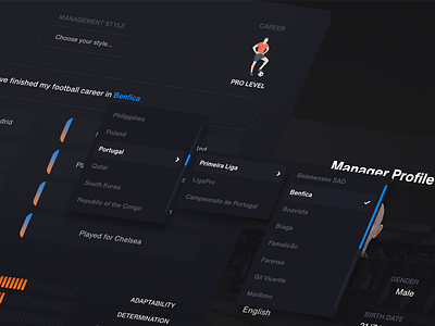 Football Manager - Character creation process app character colorful creator dashboard design football football manager game game design ui user experience user interface ux