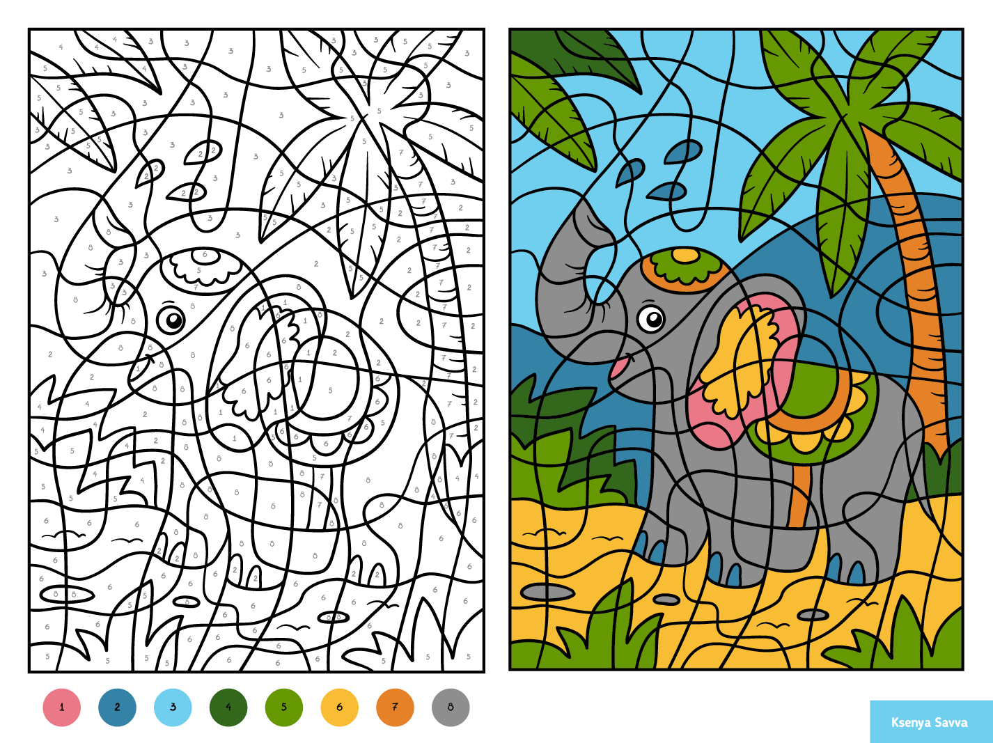 Example of Color By Number, Vector Coloring Page