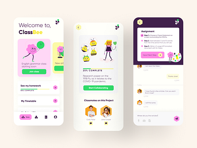 Education app for kids 📚⁠⠀ app bee color colors daily ui design education education app geometic illustration kids kids up learn mobile school school app task timetable ui uiux