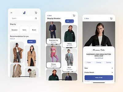 E-commerce app for fashion retailers android app design clean clothing app e commerce app ecommerce app fashion app ios app design menu navigation mobile app design mobile application design mobile ui ux ui