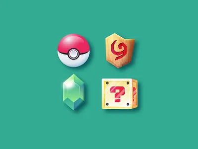 gaming icon set deku shield icon set icons illustration pokeball pokemon rupee super mario cube zelda