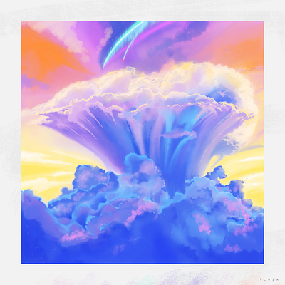 Repainted Cloudy Scene - 01A anime clouds comet digital painting drawings illustration photoshop