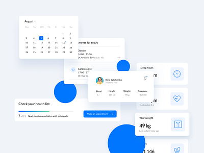 Medical App appointment button calendar dashboad design health app icon medicine minimalism product design profile progress schedule sidemenu treatment ui ux ui cards uielements webapp webdesign