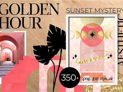 Golden Hour Sunset aesthetic atmosphere charming clipart creative design golden hour golden sun graphic graphic design graphics graphics collection handmade illustration illustrations inspire inspired mystery mystical sunset