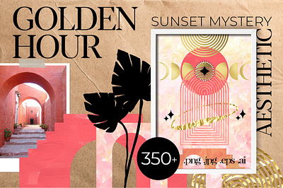 Golden Hour Sunset aesthetic atmosphere charming clipart creative design golden hour golden sun graphic graphic design graphics graphics collection handmade illustration illustrations inspire inspired mystery mystical sunset