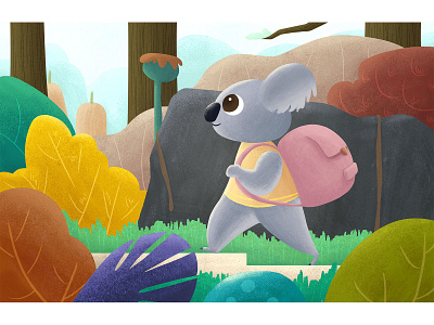 Koala the Traveler animal animation backpacker character design childrensbooks concept art digital art forest hiking illustration kidlitart koala mountain plant sport travel visual development workout